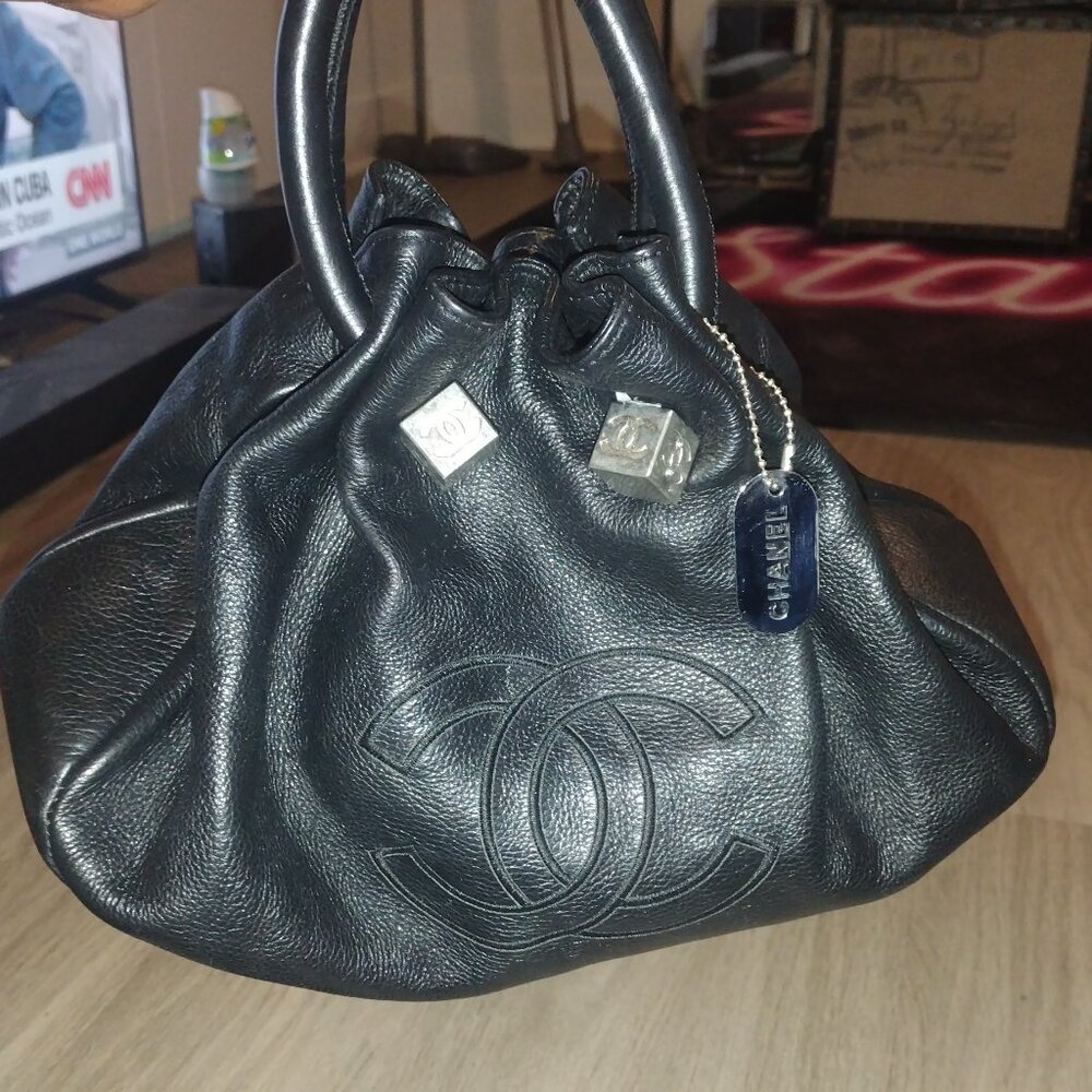 Black Chanel Vintage stitched dice bag